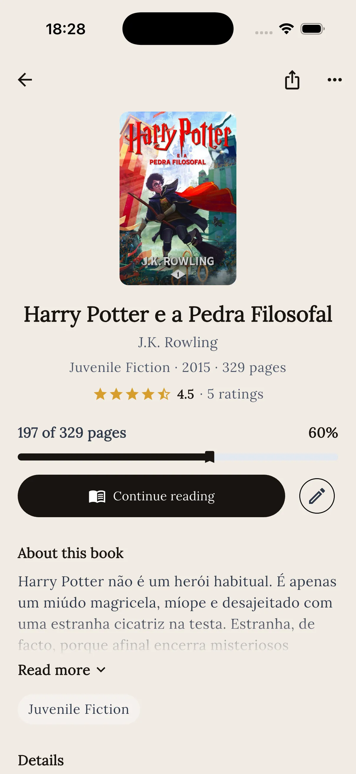 The book — Progress, ratings, your own highlights, and where to go next.